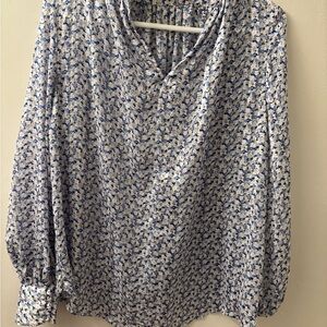 Floral Blue and White Women's Top